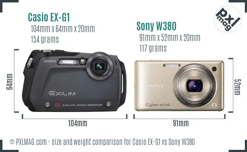 Casio EX-G1 vs Sony W380 size comparison