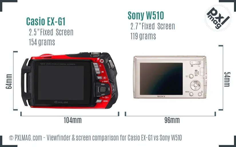 Casio EX-G1 vs Sony W510 Screen and Viewfinder comparison