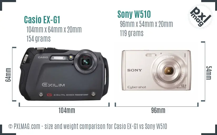 Casio EX-G1 vs Sony W510 size comparison