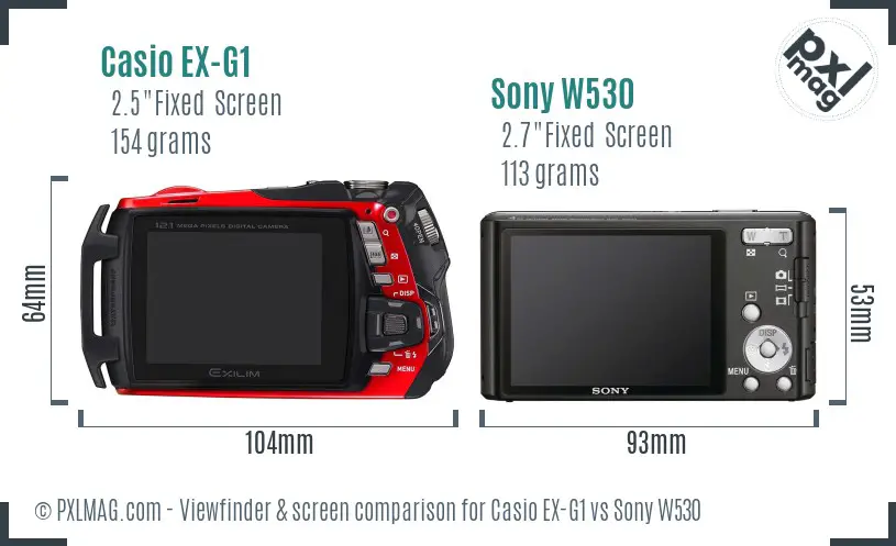 Casio EX-G1 vs Sony W530 Screen and Viewfinder comparison