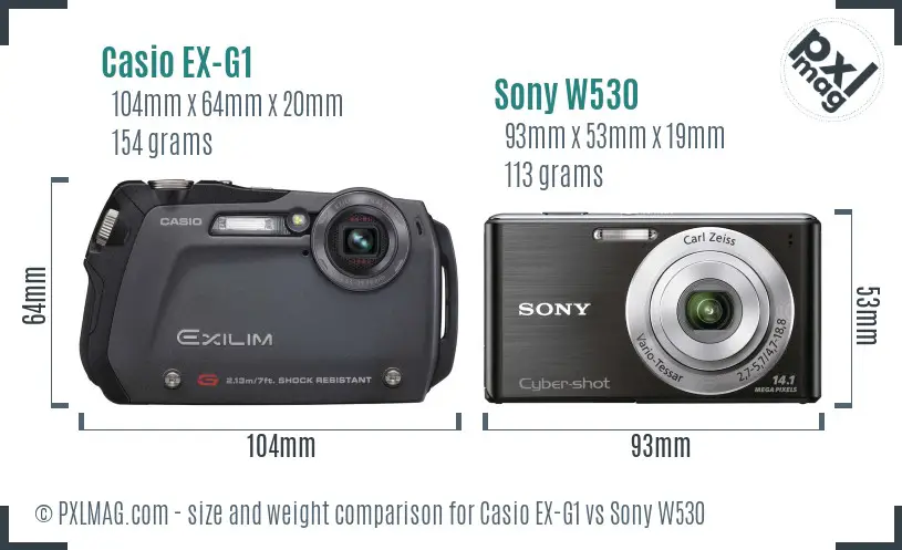 Casio EX-G1 vs Sony W530 size comparison