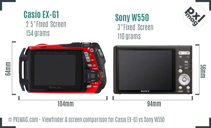 Casio EX-G1 vs Sony W550 Screen and Viewfinder comparison