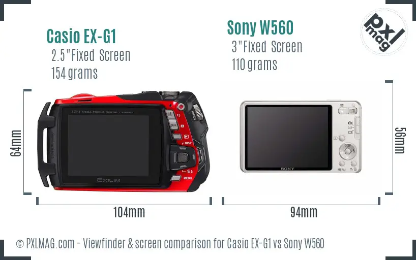 Casio EX-G1 vs Sony W560 Screen and Viewfinder comparison