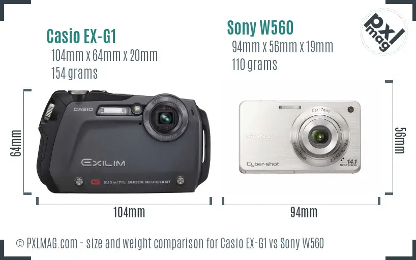 Casio EX-G1 vs Sony W560 size comparison