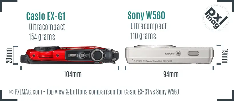 Casio EX-G1 vs Sony W560 top view buttons comparison