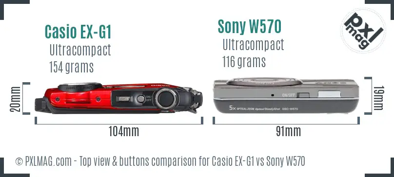 Casio EX-G1 vs Sony W570 top view buttons comparison