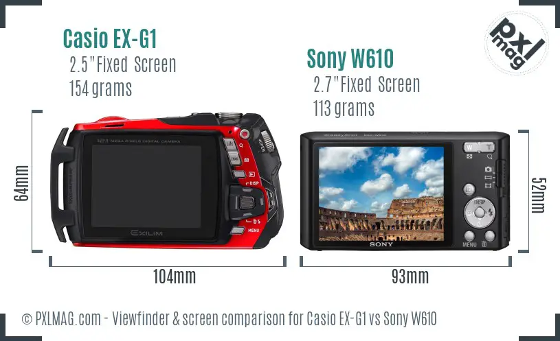 Casio EX-G1 vs Sony W610 Screen and Viewfinder comparison Casio EX-G1 vs Sony W610 Screen and Viewfinder comparison