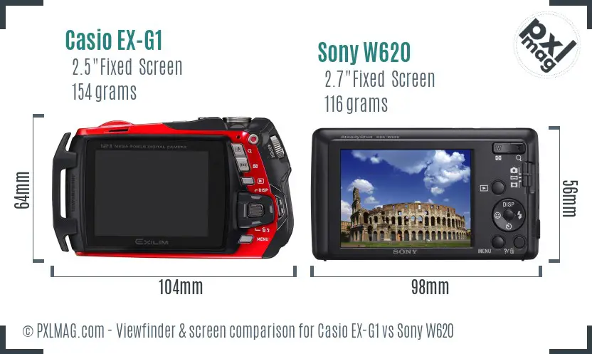 Casio EX-G1 vs Sony W620 Screen and Viewfinder comparison