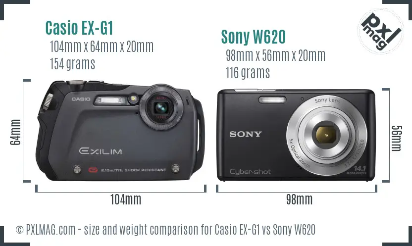 Casio EX-G1 vs Sony W620 size comparison