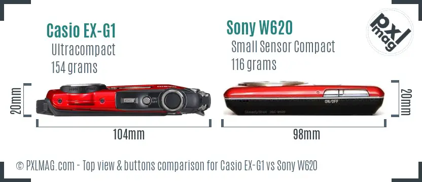 Casio EX-G1 vs Sony W620 top view buttons comparison