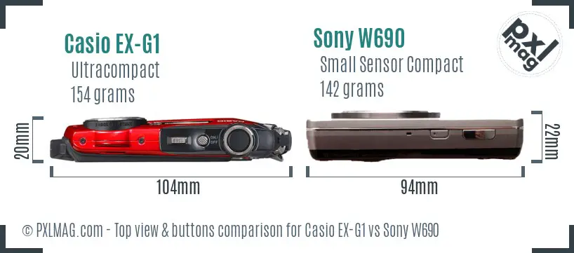 Casio EX-G1 vs Sony W690 top view buttons comparison