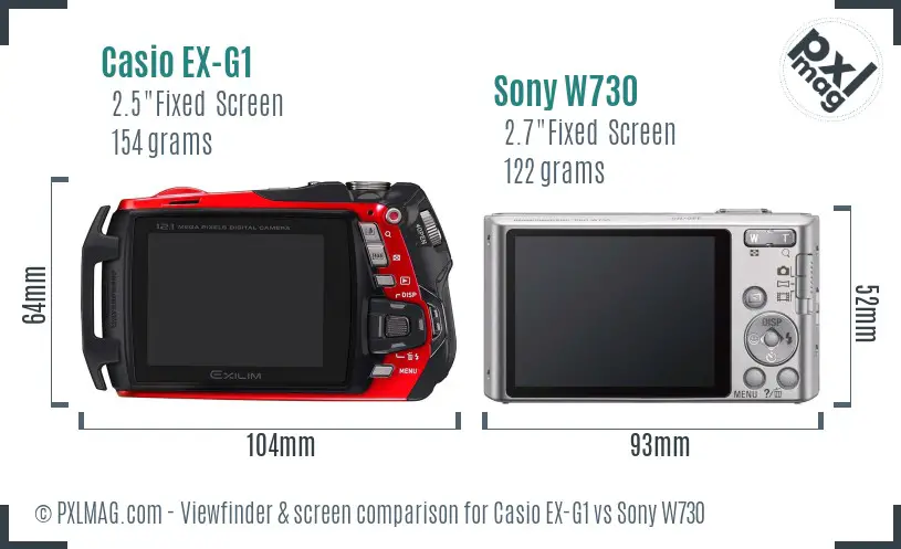 Casio EX-G1 vs Sony W730 Screen and Viewfinder comparison