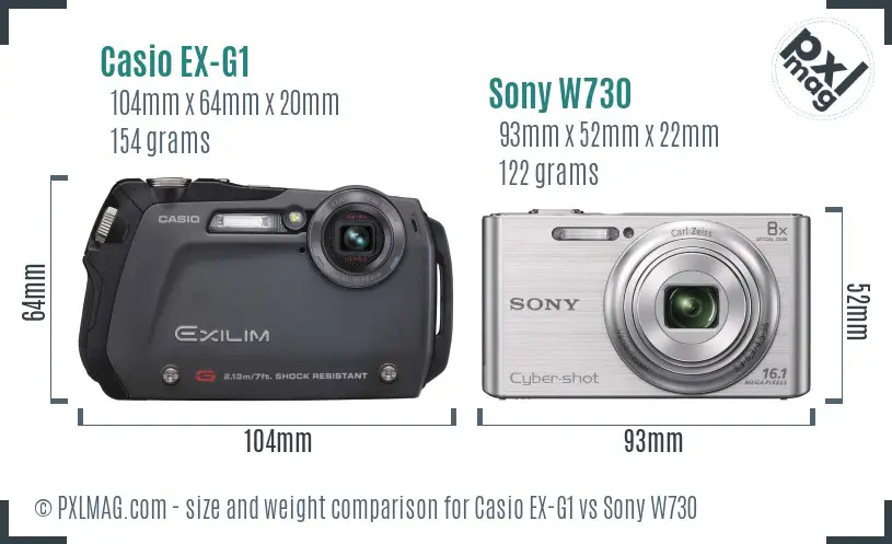 Casio EX-G1 vs Sony W730 size comparison