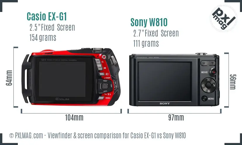 Casio EX-G1 vs Sony W810 Screen and Viewfinder comparison