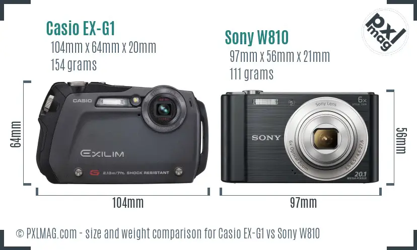 Casio EX-G1 vs Sony W810 size comparison