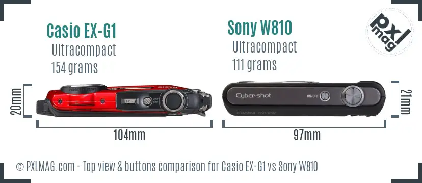 Casio EX-G1 vs Sony W810 top view buttons comparison