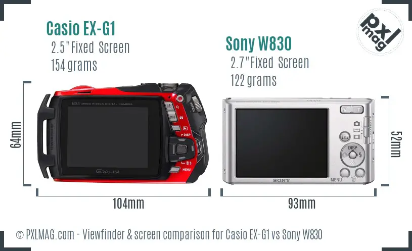 Casio EX-G1 vs Sony W830 Screen and Viewfinder comparison