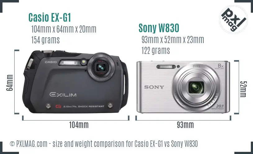 Casio EX-G1 vs Sony W830 size comparison