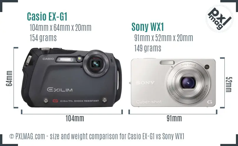 Casio EX-G1 vs Sony WX1 size comparison