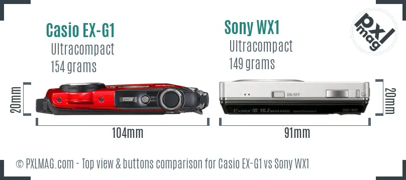 Casio EX-G1 vs Sony WX1 top view buttons comparison
