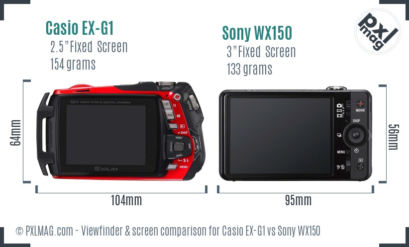 Casio EX-G1 vs Sony WX150 Screen and Viewfinder comparison