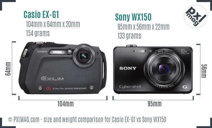 Casio EX-G1 vs Sony WX150 size comparison