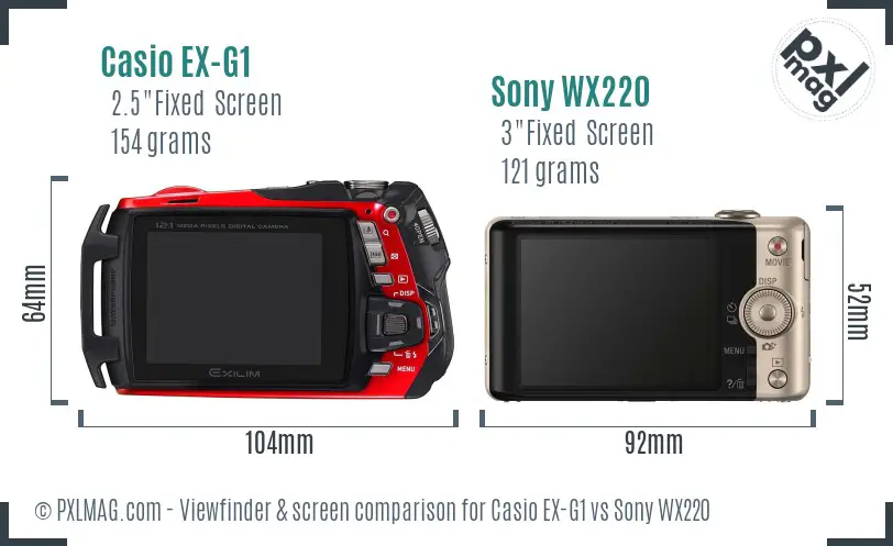 Casio EX-G1 vs Sony WX220 Screen and Viewfinder comparison