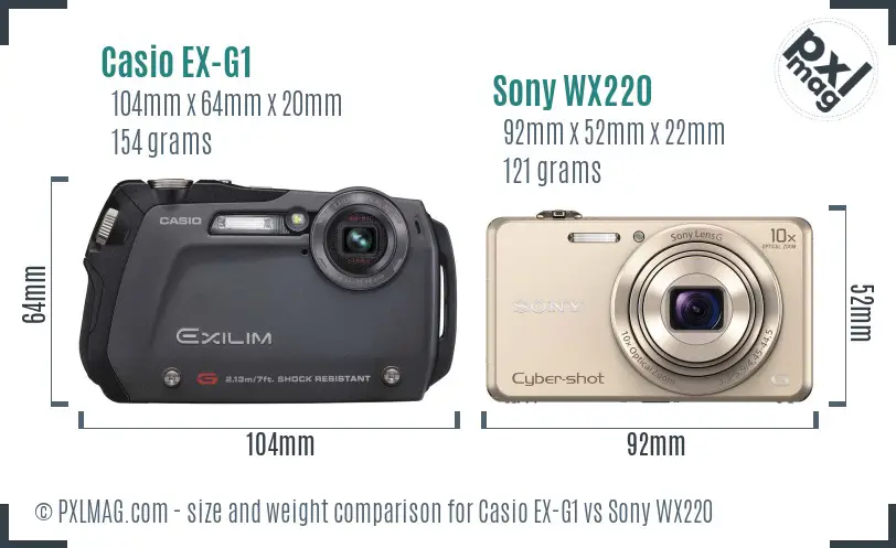 Casio EX-G1 vs Sony WX220 size comparison