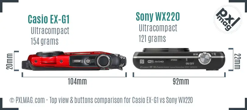 Casio EX-G1 vs Sony WX220 top view buttons comparison