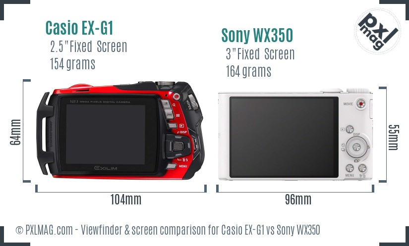 Casio EX-G1 vs Sony WX350 Screen and Viewfinder comparison