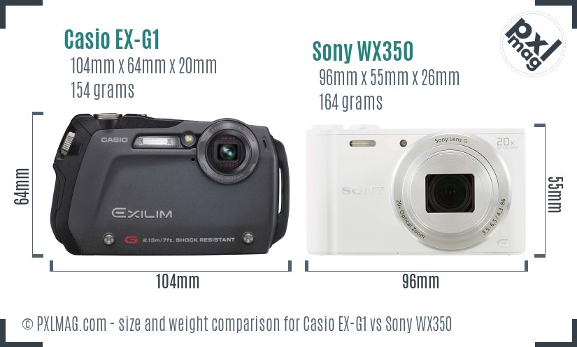 Casio EX-G1 vs Sony WX350 size comparison