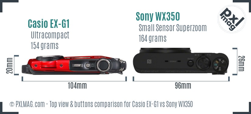Casio EX-G1 vs Sony WX350 top view buttons comparison