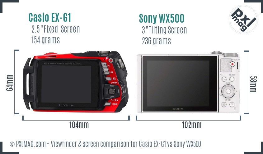 Casio EX-G1 vs Sony WX500 Screen and Viewfinder comparison