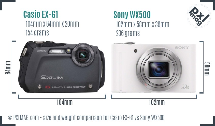 Casio EX-G1 vs Sony WX500 size comparison