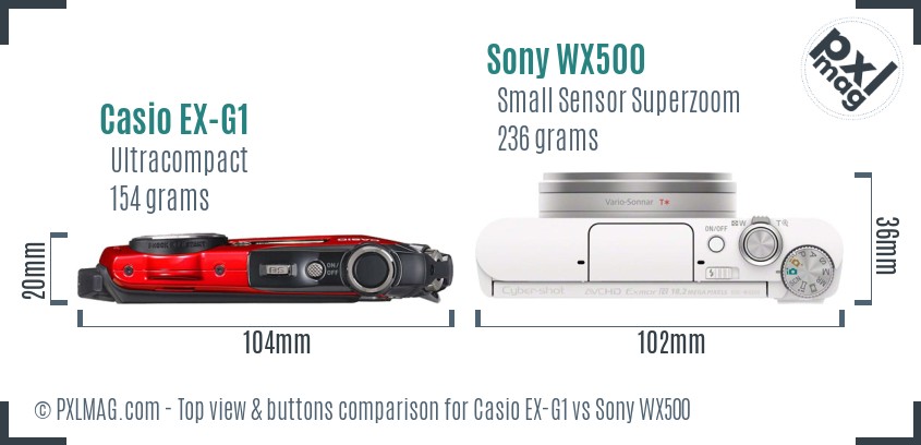 Casio EX-G1 vs Sony WX500 top view buttons comparison