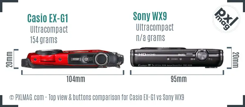 Casio EX-G1 vs Sony WX9 top view buttons comparison