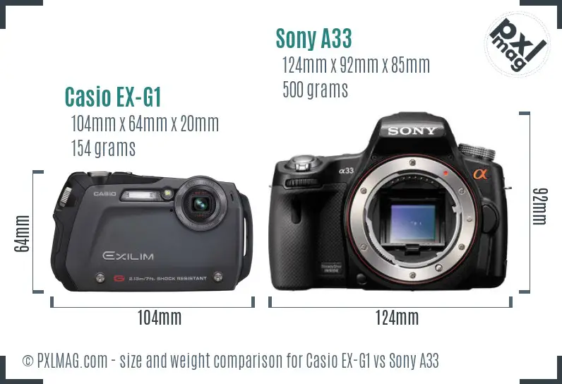 Casio EX-G1 vs Sony A33 size comparison