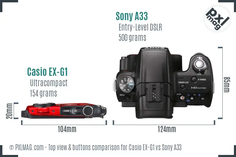 Casio EX-G1 vs Sony A33 top view buttons comparison