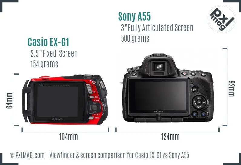 Casio EX-G1 vs Sony A55 Screen and Viewfinder comparison