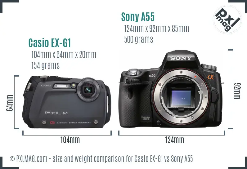 Casio EX-G1 vs Sony A55 size comparison