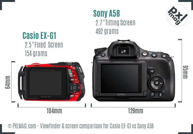 Casio EX-G1 vs Sony A58 Screen and Viewfinder comparison