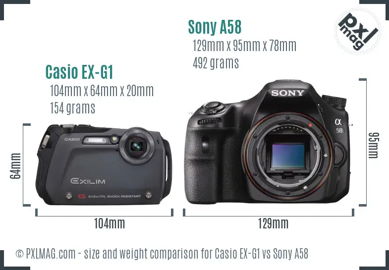 Casio EX-G1 vs Sony A58 size comparison Casio EX-G1 vs Sony A58 size comparison