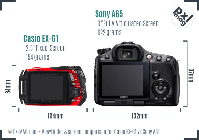 Casio EX-G1 vs Sony A65 Screen and Viewfinder comparison