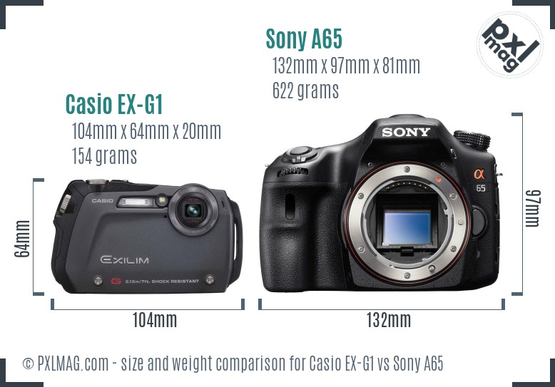 Casio EX-G1 vs Sony A65 size comparison