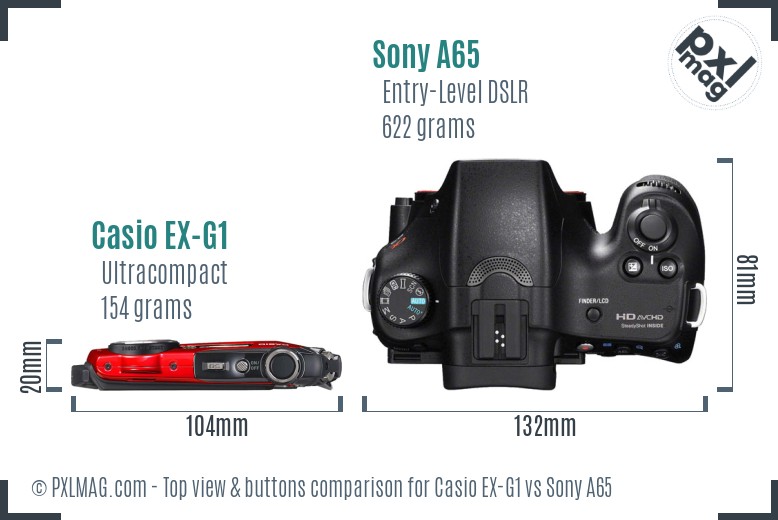 Casio EX-G1 vs Sony A65 top view buttons comparison