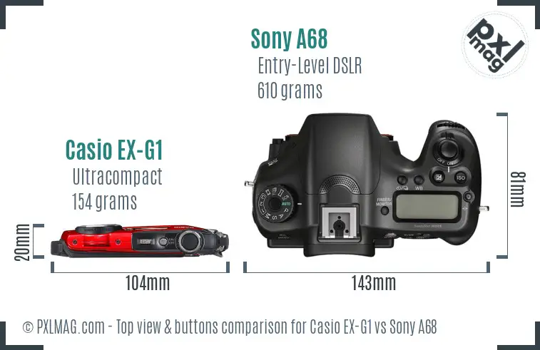 Casio EX-G1 vs Sony A68 top view buttons comparison