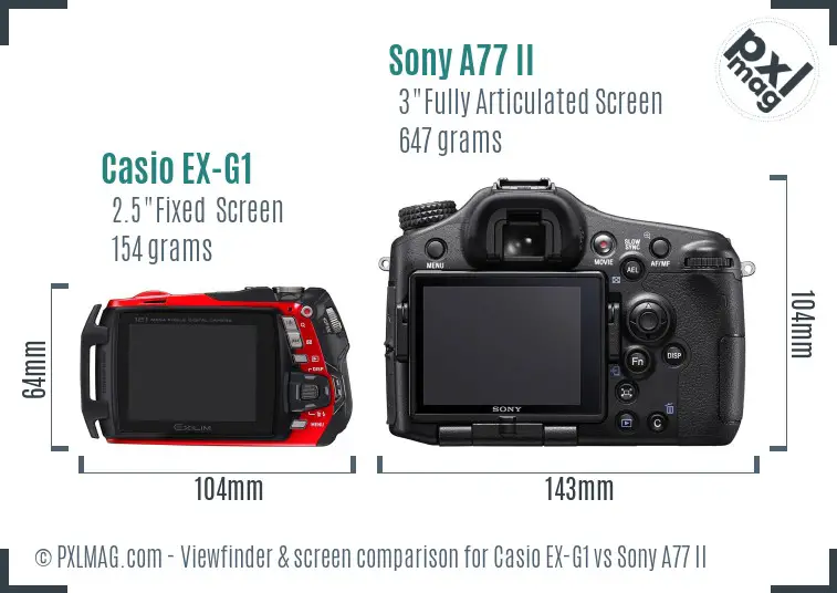 Casio EX-G1 vs Sony A77 II Screen and Viewfinder comparison