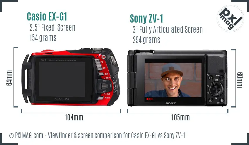 Casio EX-G1 vs Sony ZV-1 Screen and Viewfinder comparison Casio EX-G1 vs Sony ZV-1 Screen and Viewfinder comparison