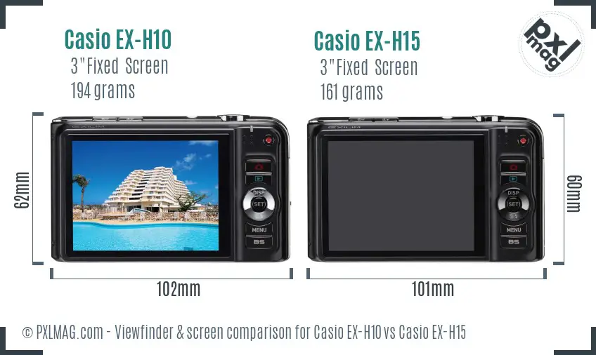 Casio EX-H10 vs Casio EX-H15 Screen and Viewfinder comparison