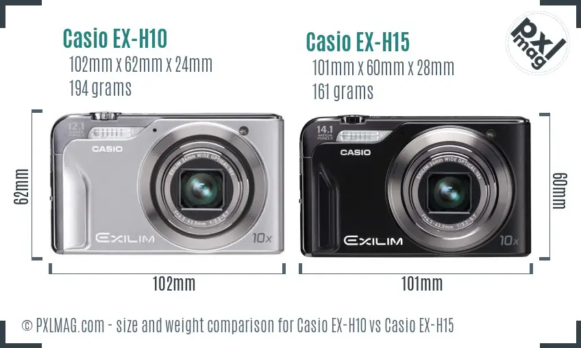 Casio EX-H10 vs Casio EX-H15 size comparison